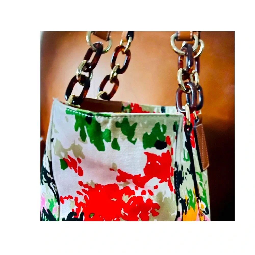 MILLY * Rare Calfskin Leather Floral Canvas Tote. Sensational! - Picture 12 of 14